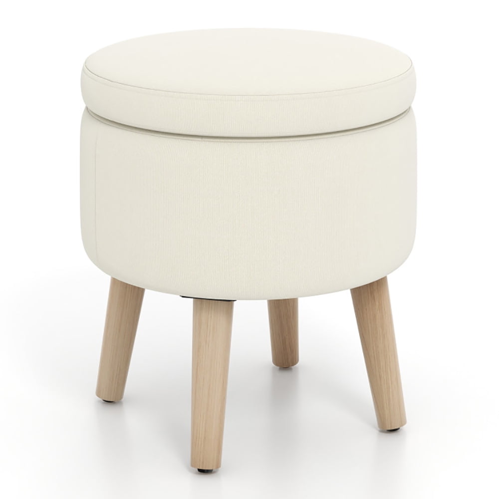 Finihen Storage Ottoman Foot Stool, Vanity Stool with Storage, Round Storage Ottoman with Rubber Wood Legs and Adjustable Foot Pads, for Makeup Room, Living Room, Bedroom, Beige Finihen Storage Ottoman Foot Stool, Vanity Stool with Storage, Round Storage Ottoman with Rubber Wood Legs and Adjustable Foot Pads, for Makeup Room, Living Room, Bedroom, Beige