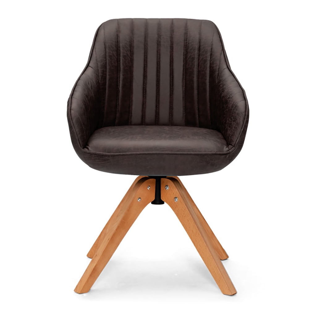 Finihen Swivel Accent Chair, Mid-Century Swivel Accent Chair PU Leather Vanity Study Armchair, for study room, Bedroom, Living Room, Dark Brown