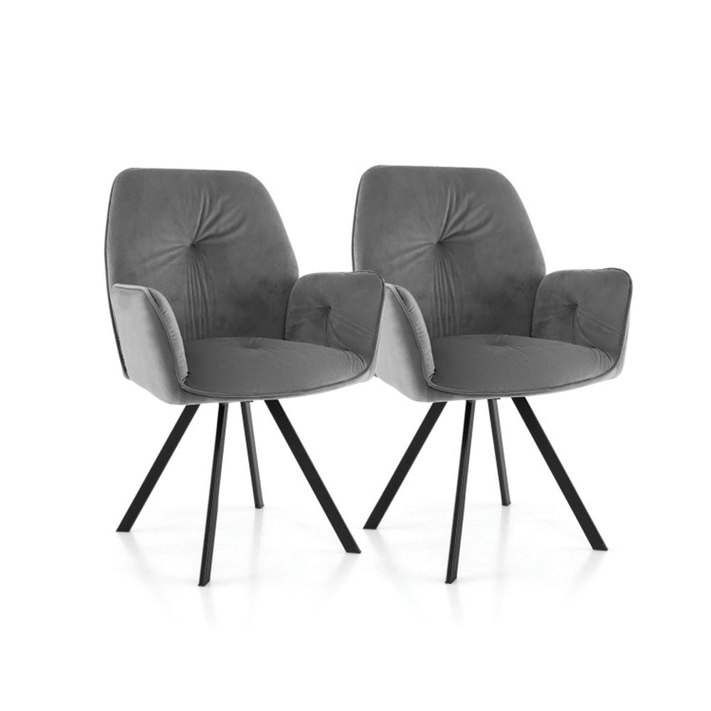 Finihen Swivel Chair, Swivel Accent Chair, Set of 2 Swivel Accent Arm Chairs with Metal Legs and Wide Back, for Living Room, Bedroom, Gray