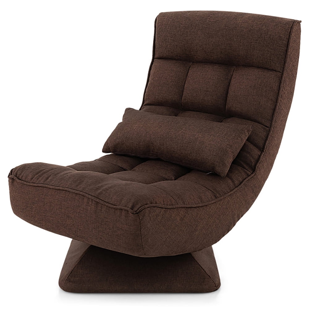 Finihen Swivel Floor Chair, 5-Level Adjustable 360Â° Swivel Floor Chair with Massage Pillow, Recliner Chair for Relaxing Reading Gaming TV Watching, Brown