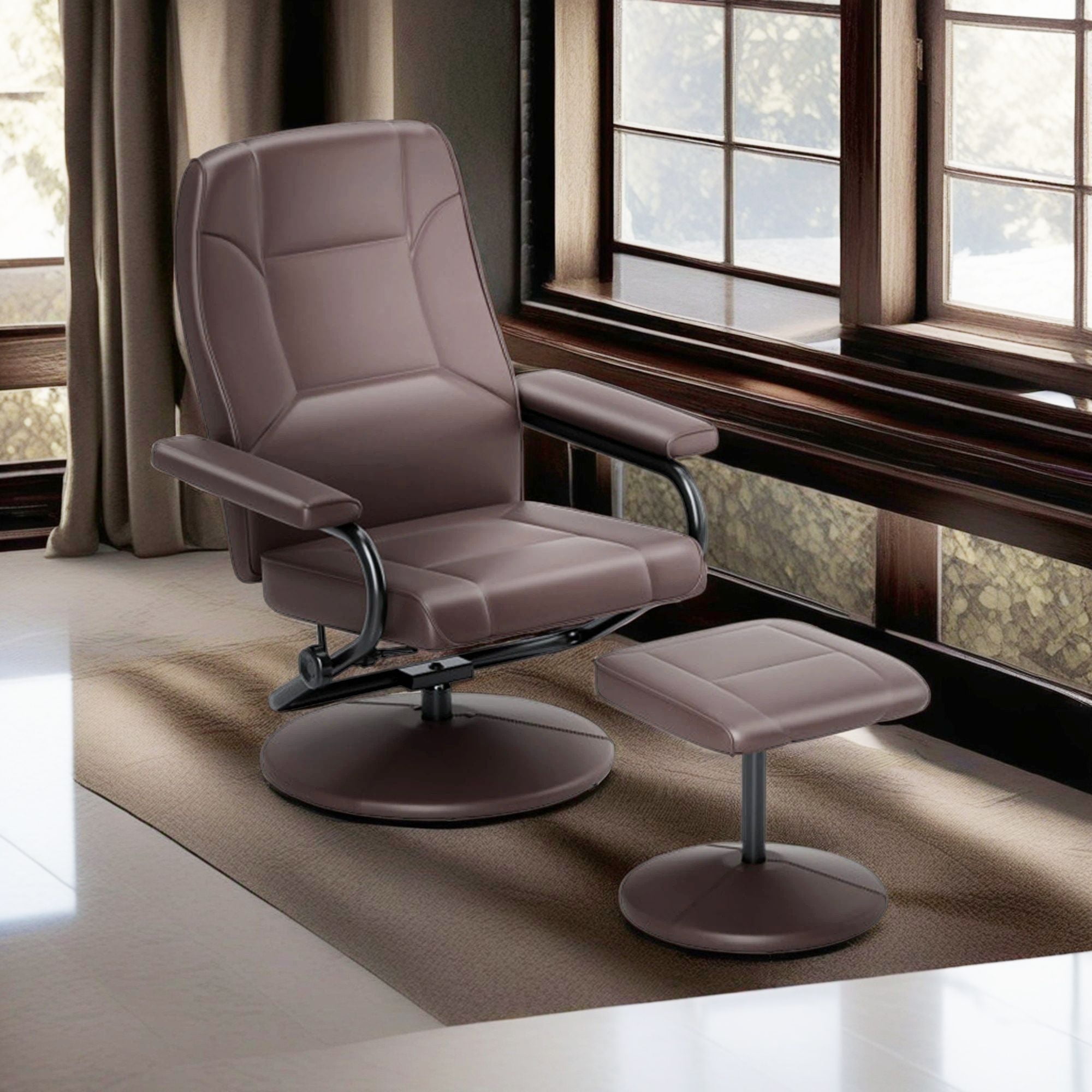 Demi Bonn Swivel Recliner Chair, Swivel Lounge Chair Recliner with Ottoman, for Living Room, Bedroom, Brown