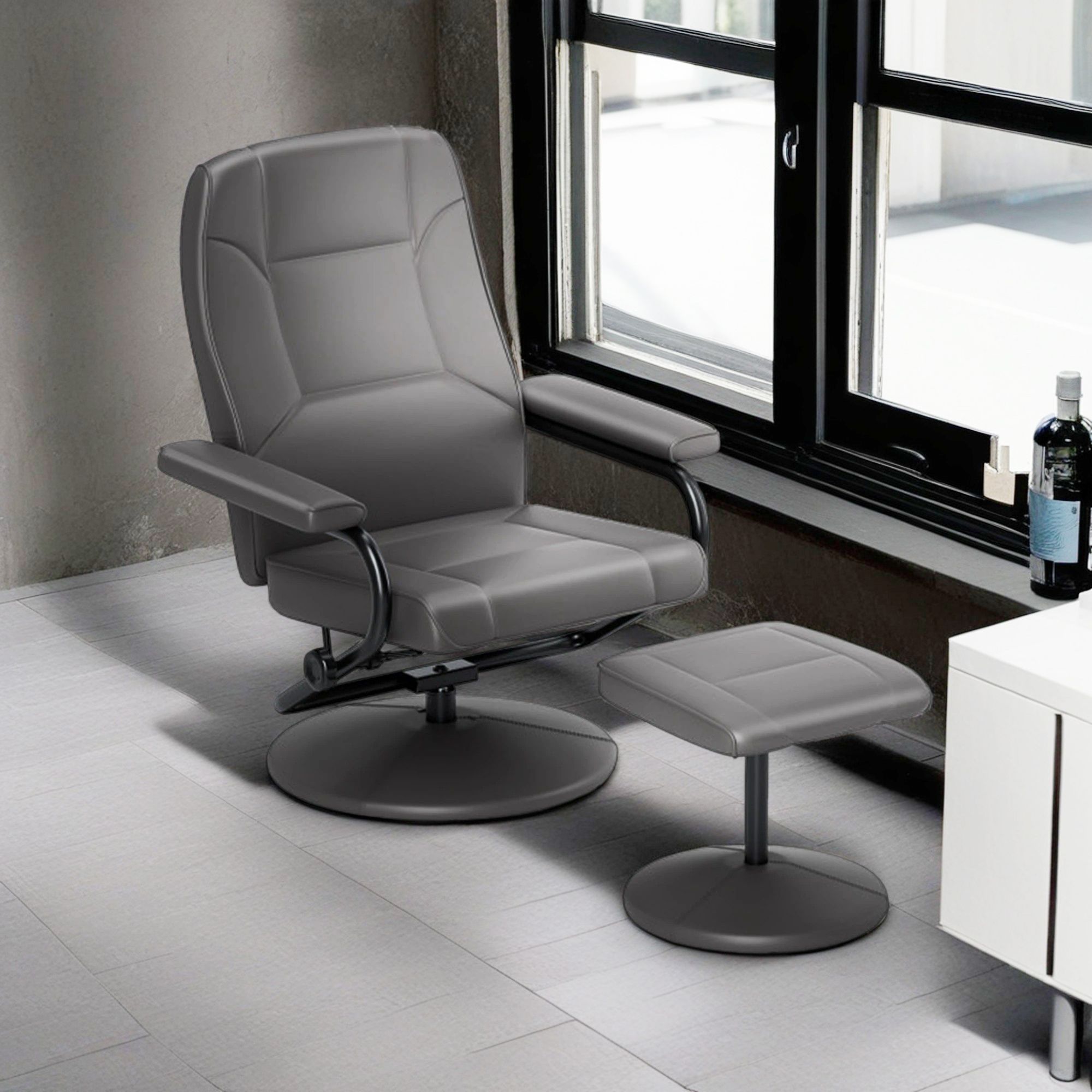 Finihen Swivel Recliner Chair with Ottoman Footrest, 360° Swivel Recliner Chair with Ottoman, for Living Room, Bedroom, Gray