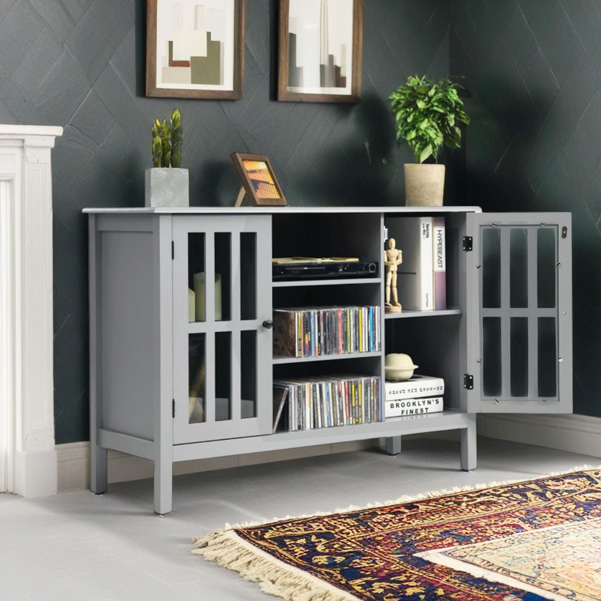 Demi Bonn TV Cabinet, Wooden TV Stand Console Cabinet for 50" TV, Media Entertainment Center with Storage for Living Room, Bedroom, Gray