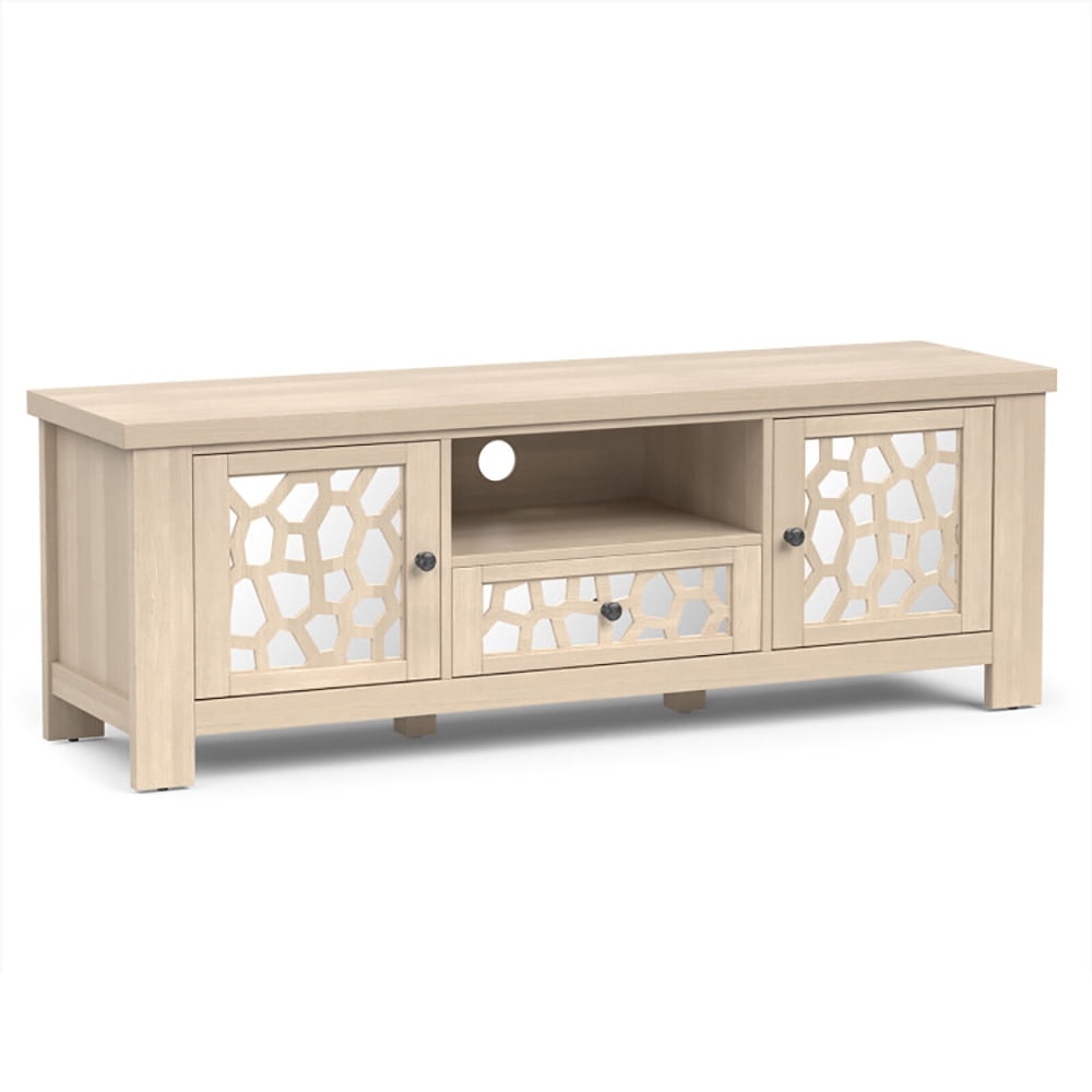 Finihen TV Stand, 55 Inch Retro TV Stand Media Entertainment Center with Mirror Doors and Drawer, for Living Room, Natural