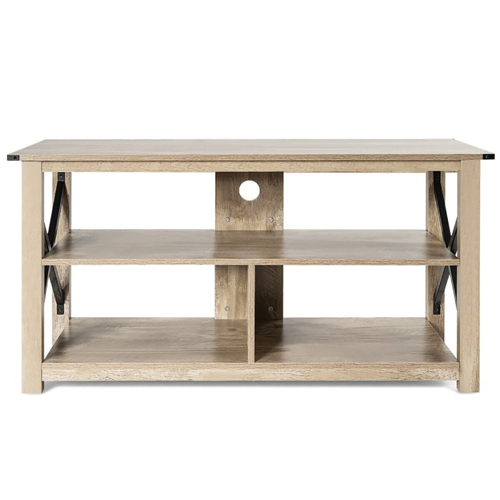 Finihen TV Stand, TV Cabinet, 3 Tier Wood TV Stand for 55-Inch with Open Shelves and X-Shaped Frame, Media Entertainment Center with Storage, for Living Room, Bedroom, Gray