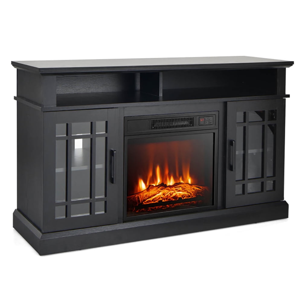 Finihen TV Stand, TV Cabinet, 48 Inch Electric Fireplace TV Stand with Cabinets for TVs Up to 55 Inch, Media Entertainment Center with Storage, for Living Room, Bedroom, Black