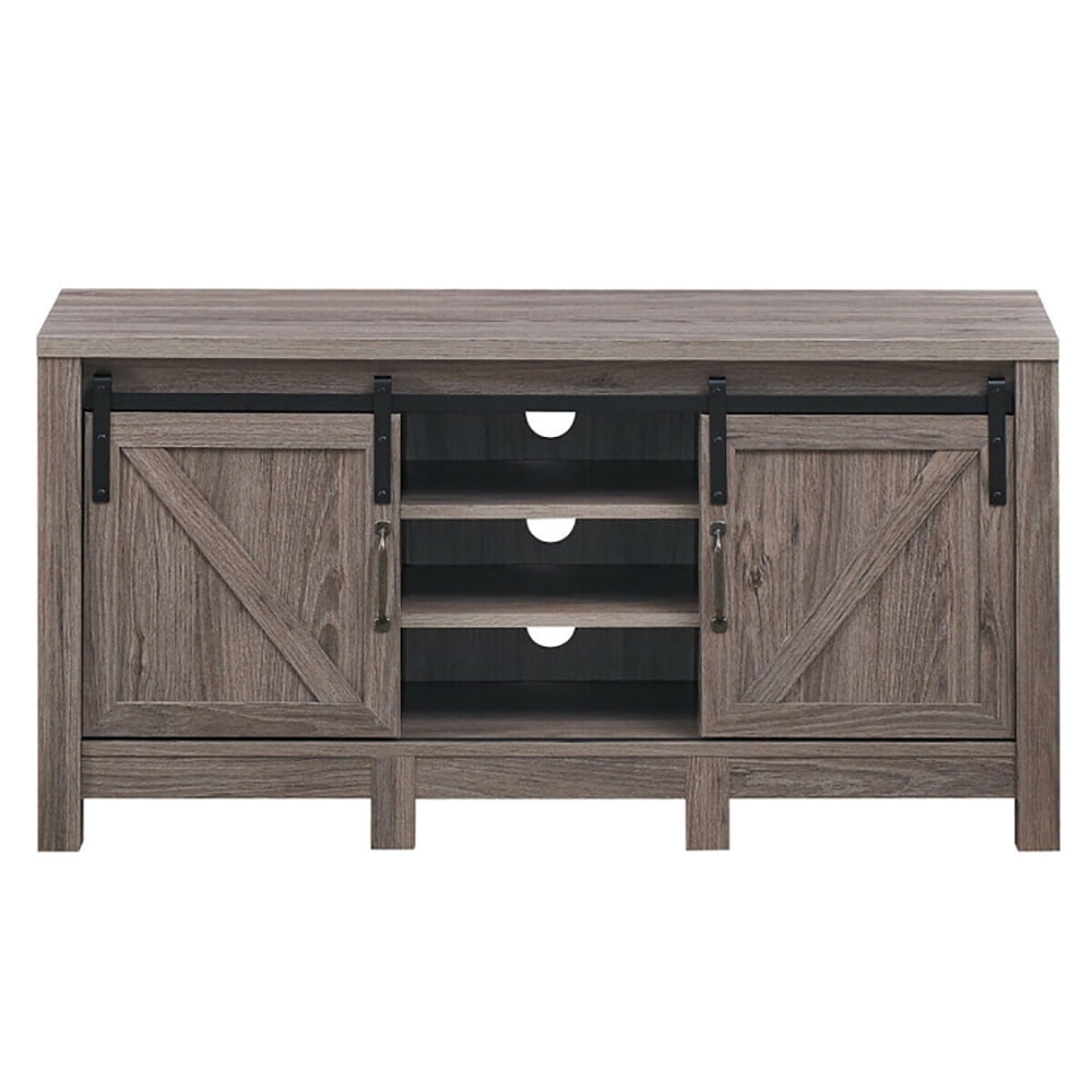 Finihen TV Stand, TV Cabinet, 55 Inch TV Sliding Barn Door Entertainment Center with Adjustable Shelves, Media Entertainment Center with Storage, for Living Room, Bedroom, Brown