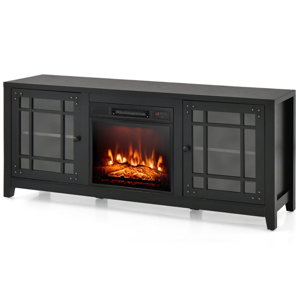 Finihen TV Stand, TV Cabinet, 58 Inch Fireplace TV Stand with Adjustable Shelves for TVs up to 65 Inch, Media Entertainment Center with Storage, for Living Room, Bedroom, Black