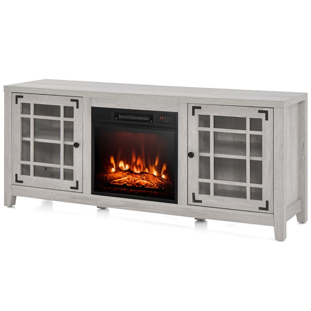 Finihen TV Stand, TV Cabinet, 58 Inch Fireplace TV Stand with Adjustable Shelves for TVs up to 65 Inch, Media Entertainment Center with Storage, for Living Room, Bedroom, Natural