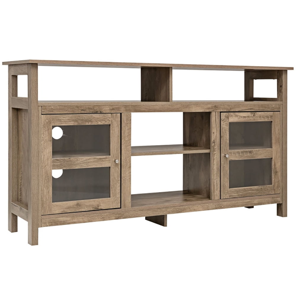 Finihen TV Stand, TV Cabinet, 58 Inch TV Stand Entertainment Console Center with 2 Cabinets, Media Entertainment Center with Storage, for Living Room, Bedroom, Natural