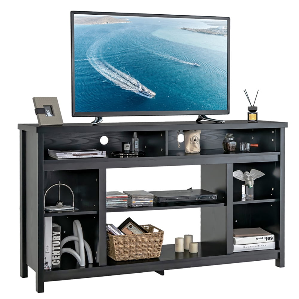 Finihen TV Stand, TV Cabinet, 58 Inch TV Stand Entertainment Console Center with Adjustable Open Shelves, Media Entertainment Center with Storage, for Living Room, Bedroom, Black