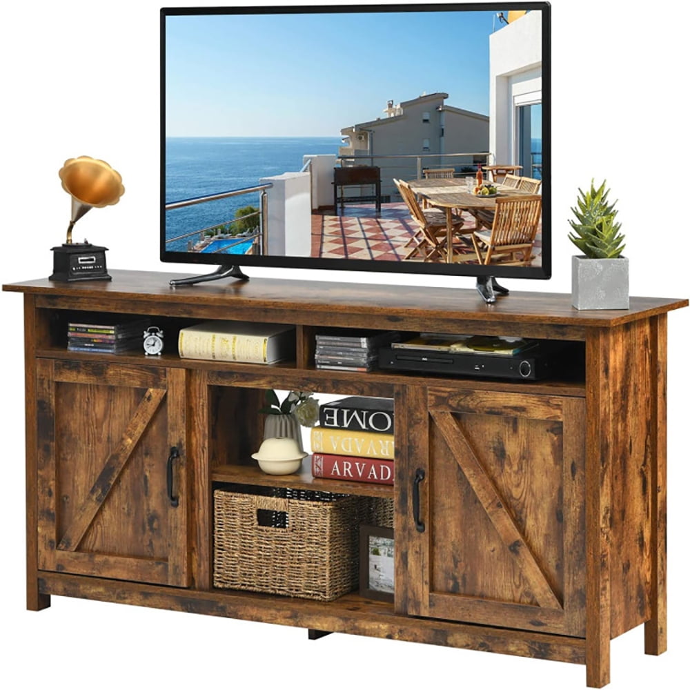 Finihen TV Stand, TV Cabinet, 60”Industrial TV Stand Entertainment Center with Shelve and Cabinet, Media Entertainment Center with Storage, for Living Room, Bedroom, Brown