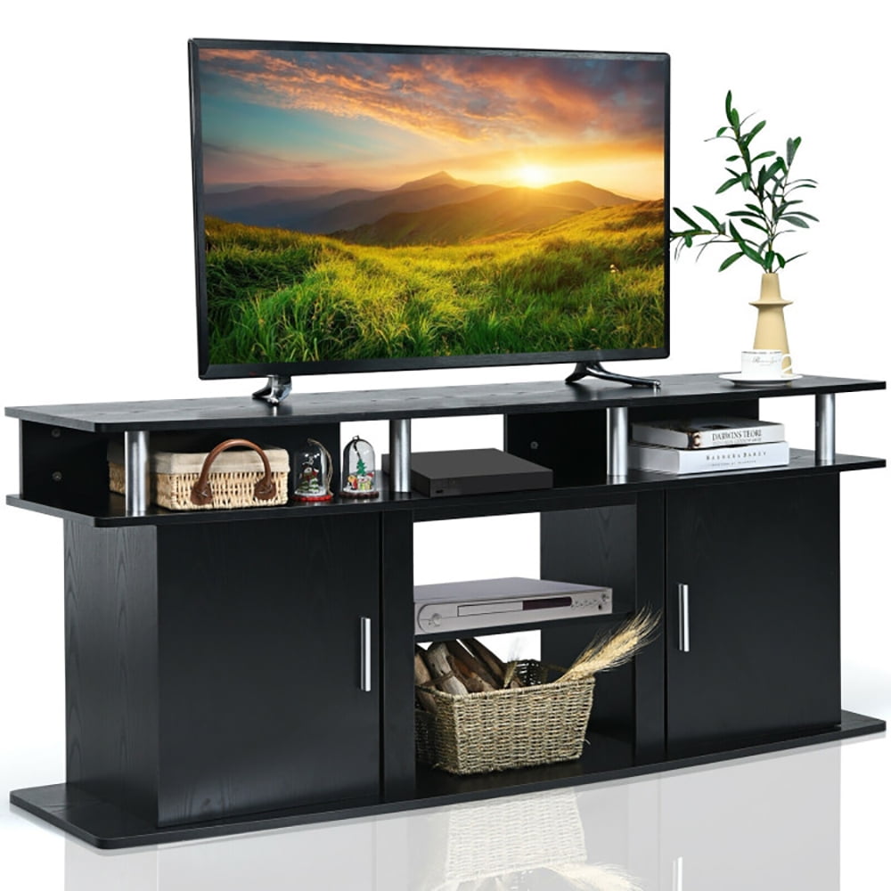 Finihen TV Stand, TV Cabinet, 63 Inch TV Entertainment Console Center with 2 Cabinets, Media Entertainment Center with Storage, for Living Room, Bedroom, Black