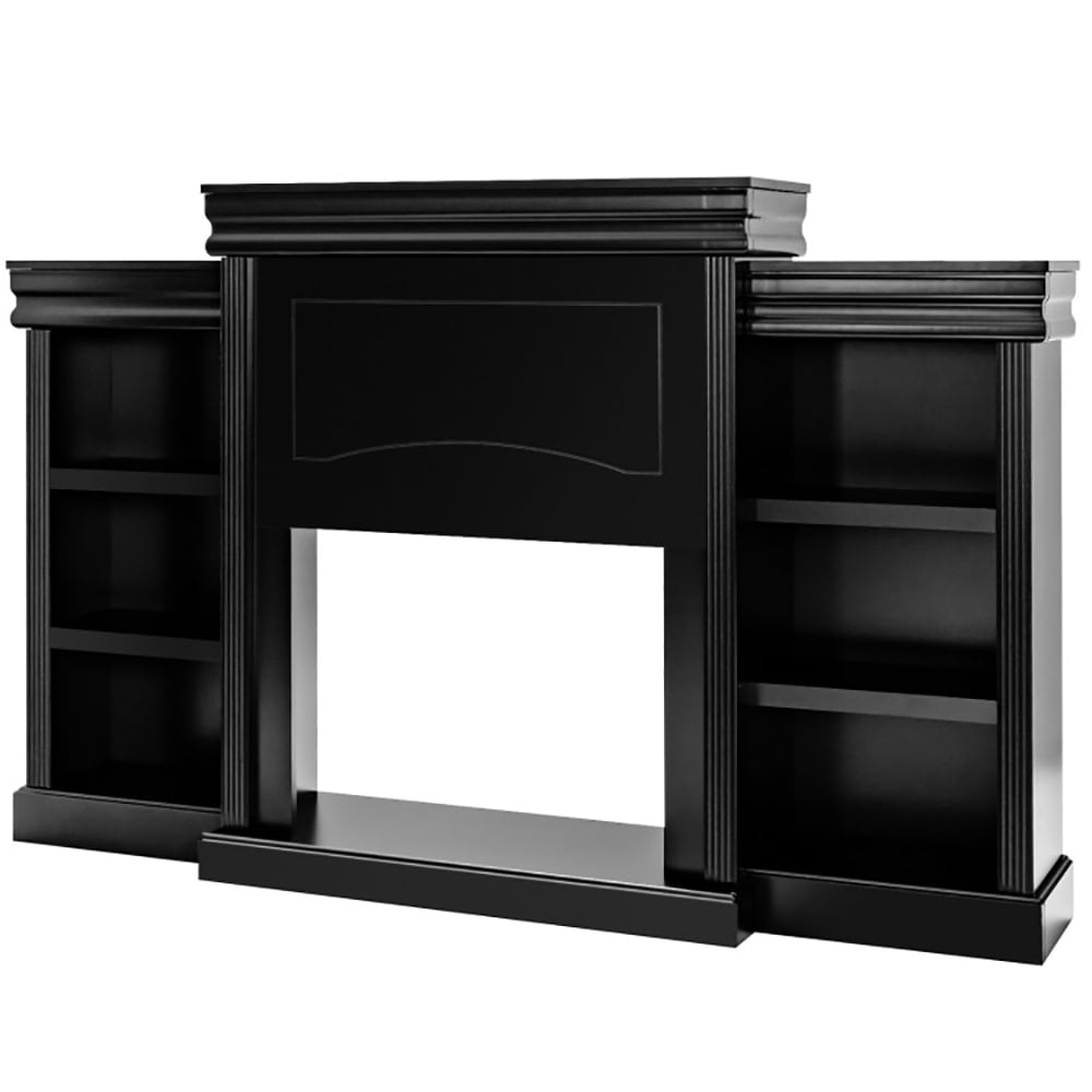 Finihen TV Stand, TV Cabinet, 70 Inch Modern Fireplace Media Entertainment Center with Bookcase, Media Entertainment Center with Storage, for Living Room, Bedroom, Black