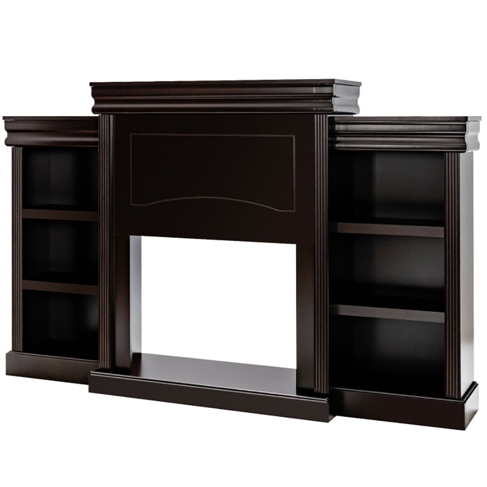 Finihen TV Stand, TV Cabinet, 70 Inch Modern Fireplace Media Entertainment Center with Bookcase, Media Entertainment Center with Storage, for Living Room, Bedroom, Brown