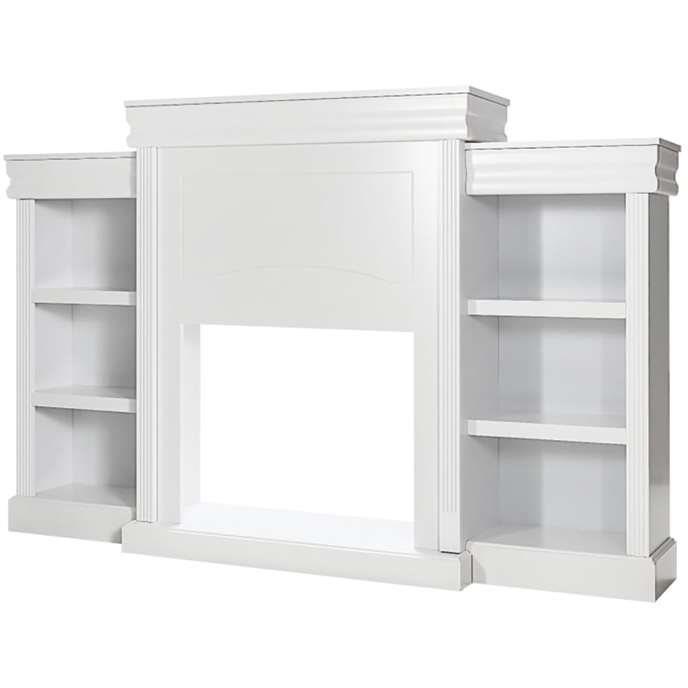 Finihen TV Stand, TV Cabinet, 70 Inch Modern Fireplace Media Entertainment Center with Bookcase, Media Entertainment Center with Storage, for Living Room, Bedroom, White