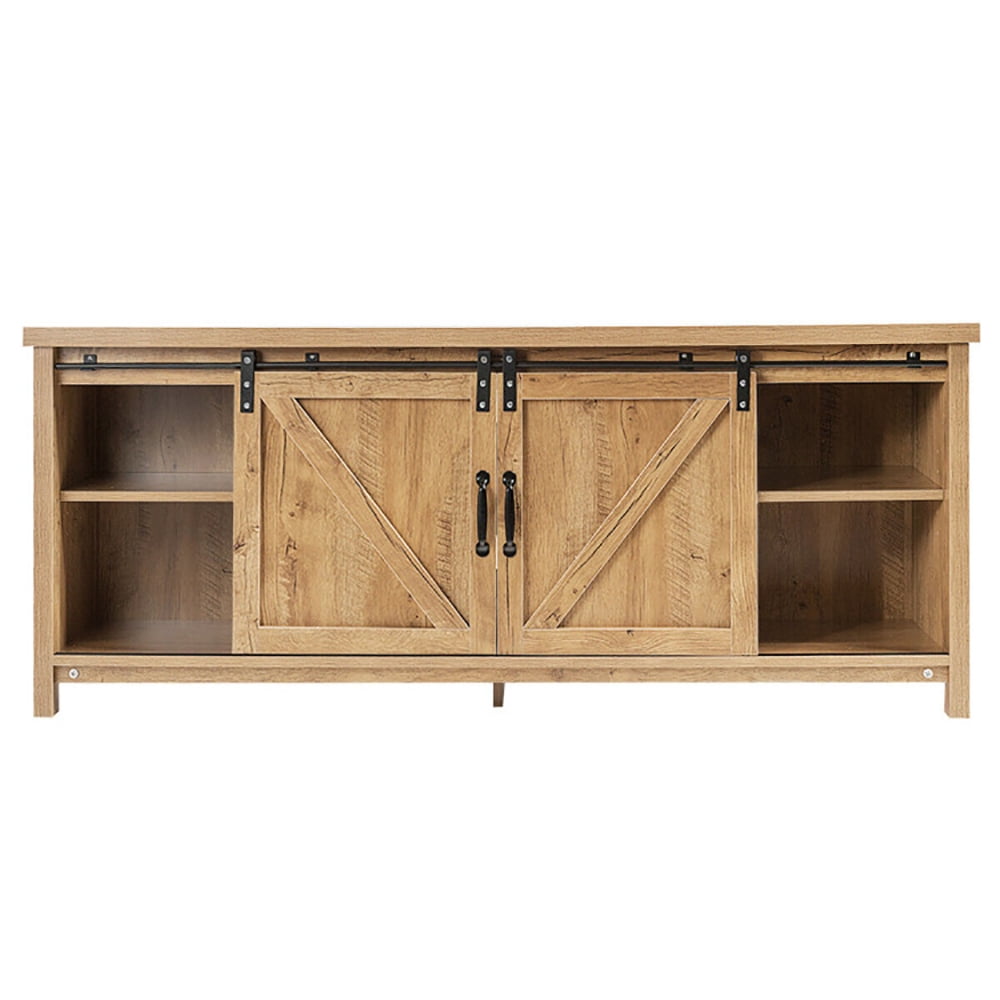 Finihen TV Stand, TV Cabinet, Media Center Console Cabinet with Sliding Barn Door, Media Entertainment Center with Storage, for Living Room, Bedroom, Natural