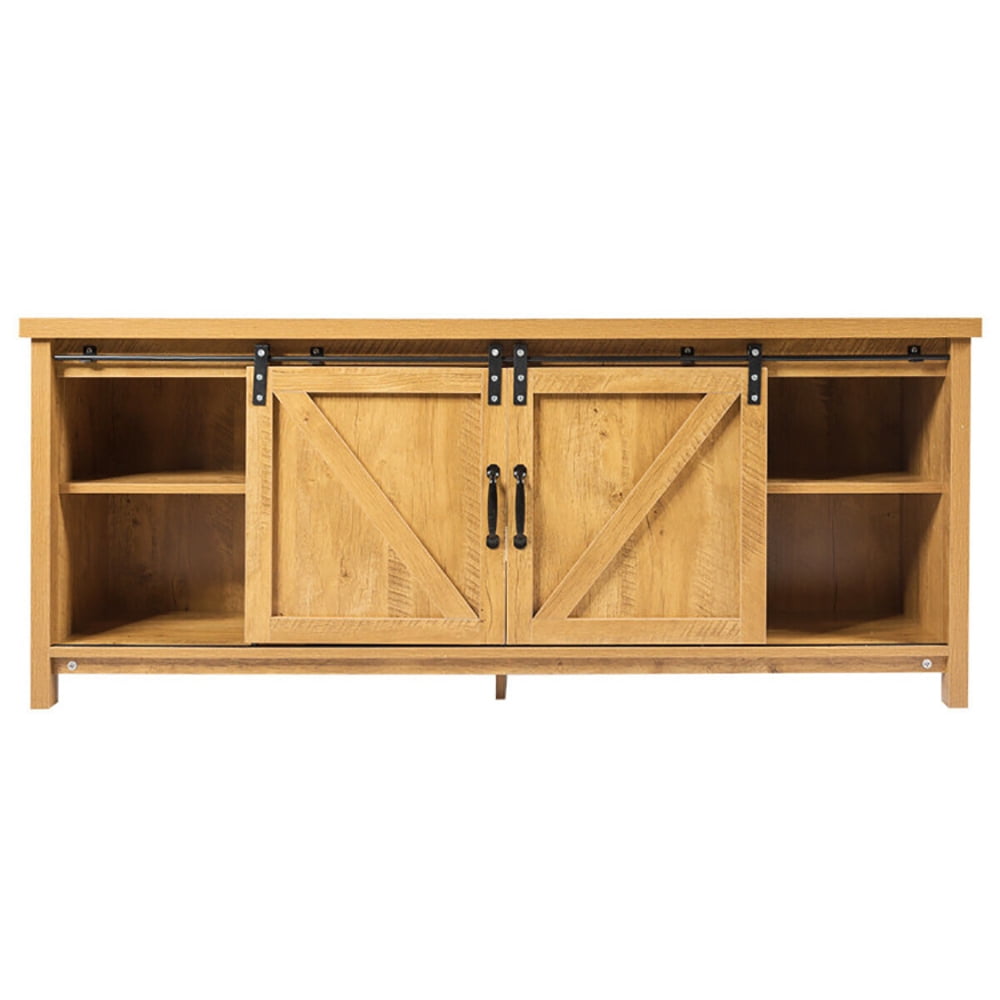 Finihen TV Stand, TV Cabinet, Media Center Console Cabinet with Sliding Barn Door, Entertainment Center for TV, Media Entertainment Center with Storage, for Living Room, Bedroom, Golden