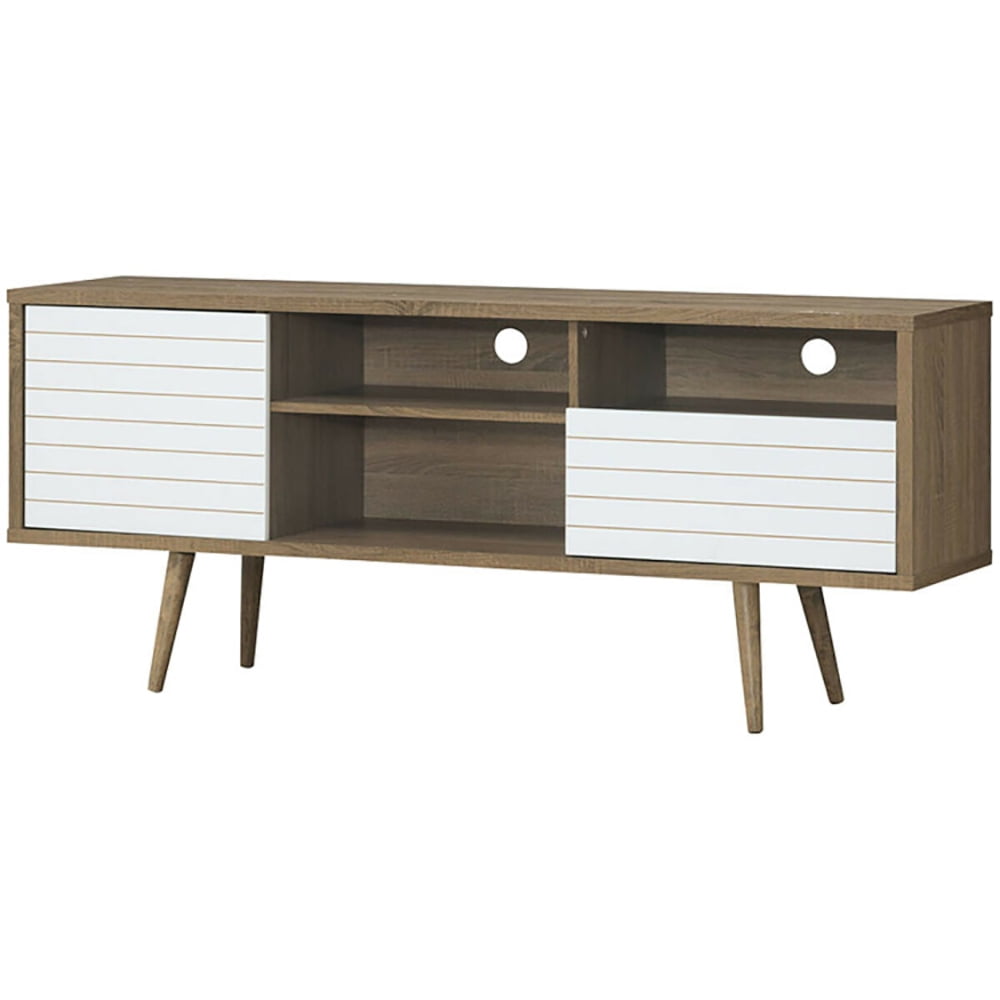 Finihen TV Stand, TV Cabinet, Mid-Century Modern TV Stand for TVs up to 65 Inch, Media Entertainment Center with Storage, for Living Room, Bedroom, Walnut & White