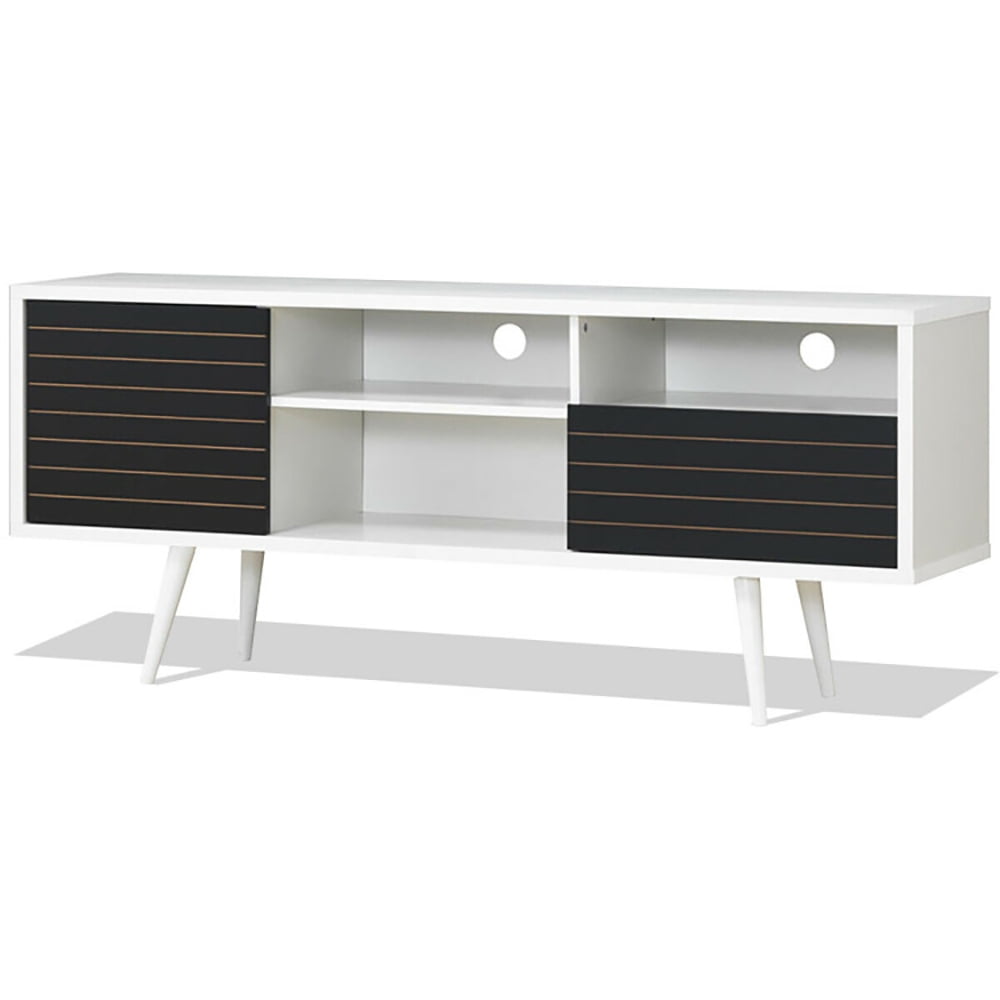 Finihen TV Stand, TV Cabinet, Mid-Century Modern TV Stand for TVs up to 65 Inch with Storage Shelves, Media Entertainment Center with Storage, for Living Room, Bedroom, Black & White