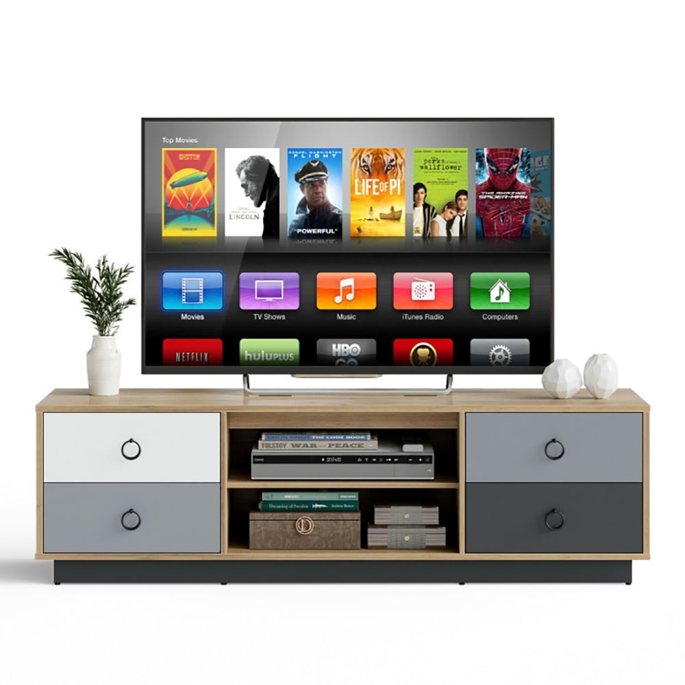 Finihen TV Stand, TV Cabinet, Modern 55 Inch TV Stand with 2 Storage Cabinets for TVs up to 60 Inch, Media Entertainment Center with Storage, for Living Room, Bedroom, Brown