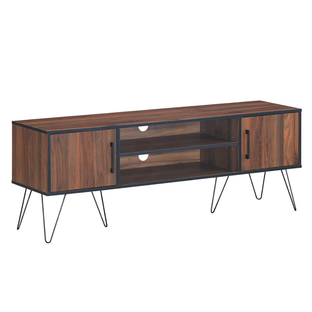 Finihen TV Stand, TV Cabinet, Retro Modern TV Stand with 6 Metal Legs for TVs up to 65 Inch with 2 Cable Holes, Media Entertainment Center with Storage, for Living Room, Bedroom, Walnut