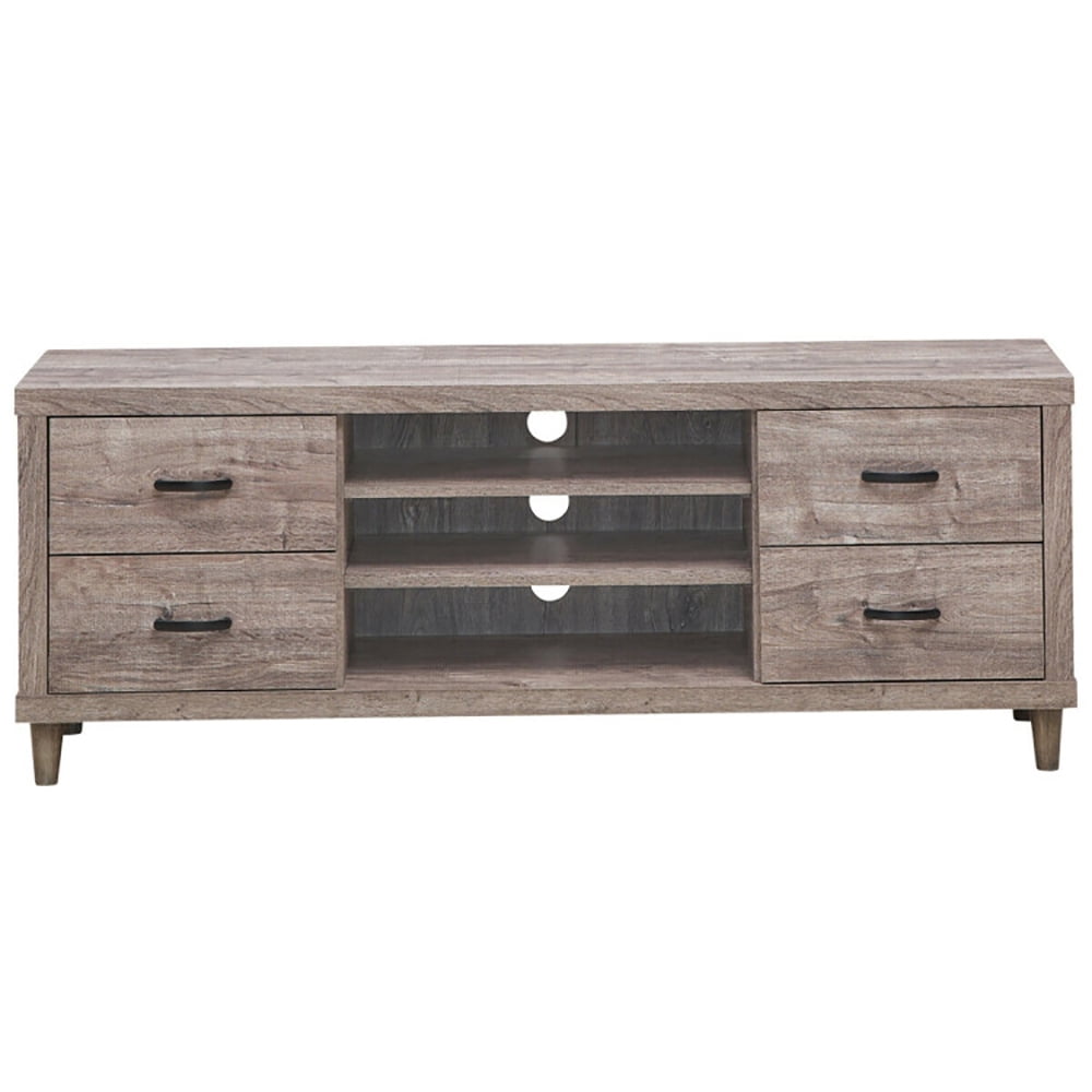 Finihen TV Stand, TV Cabinet, Retro Wooden TV Stand with 3 Open Shelves and 4 Drawers, Media Entertainment Center with Storage, for Living Room, Bedroom, Brown