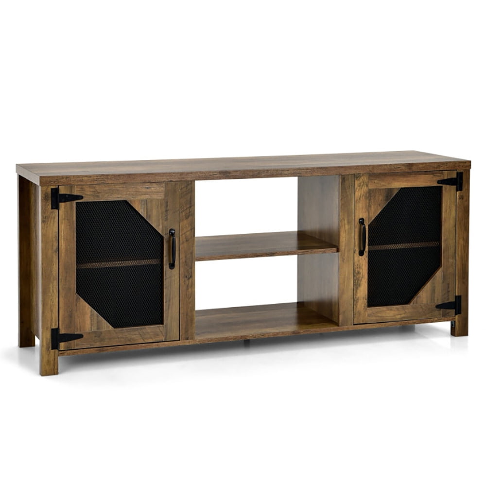 Finihen TV Stand, TV Cabinet, TV Stand for TVs up to 65-Inch with 2 Metal Mesh Doors and Ad, Media Entertainment Center with Storage, for Living Room, Bedroom, Rustic Brown