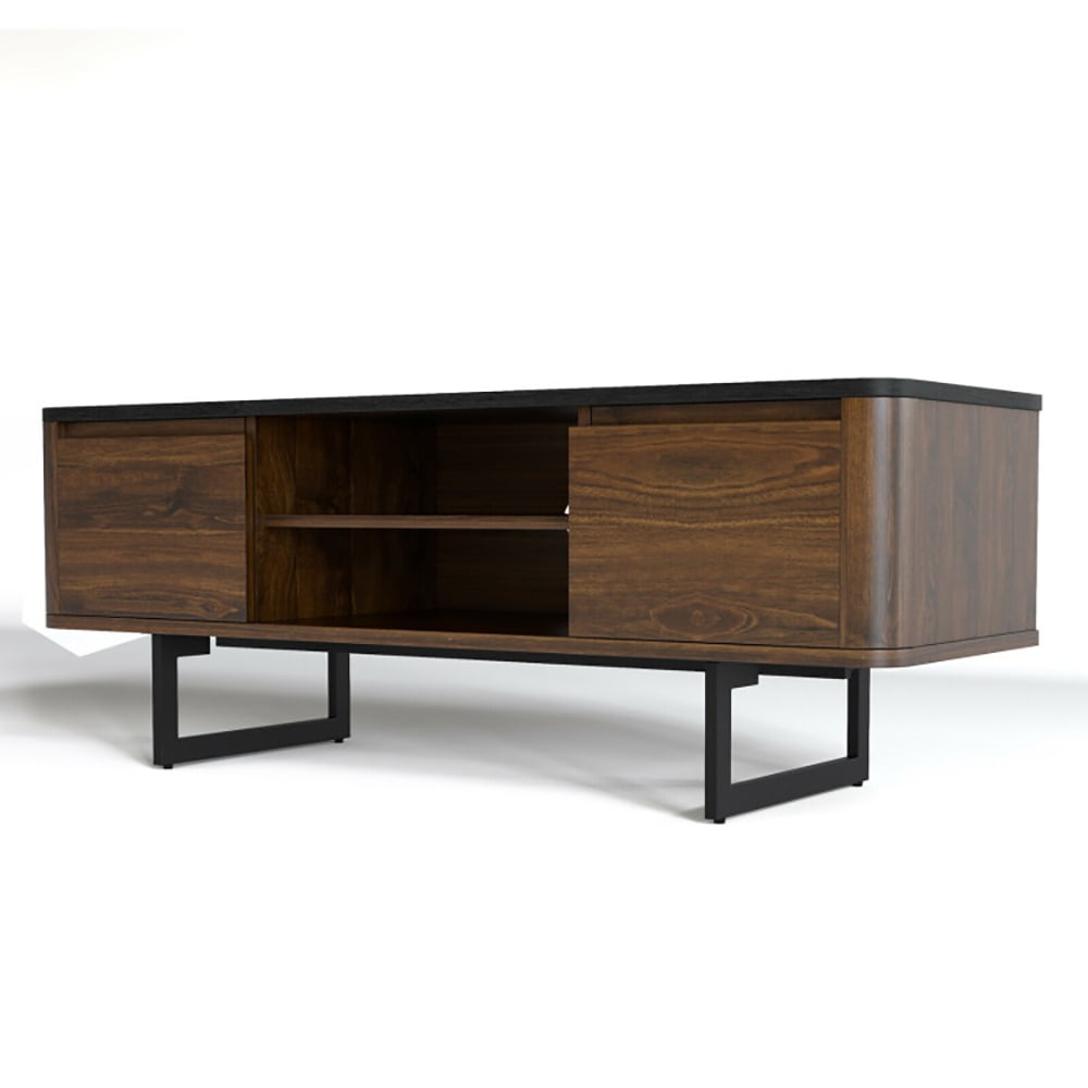 Finihen TV Stand, TV Cabinet, Wooden TV Stand with 2-Door Storage Cabinets for for TVs up to 55 Inch, Media Entertainment Center with Storage, for Living Room, Bedroom, Brown