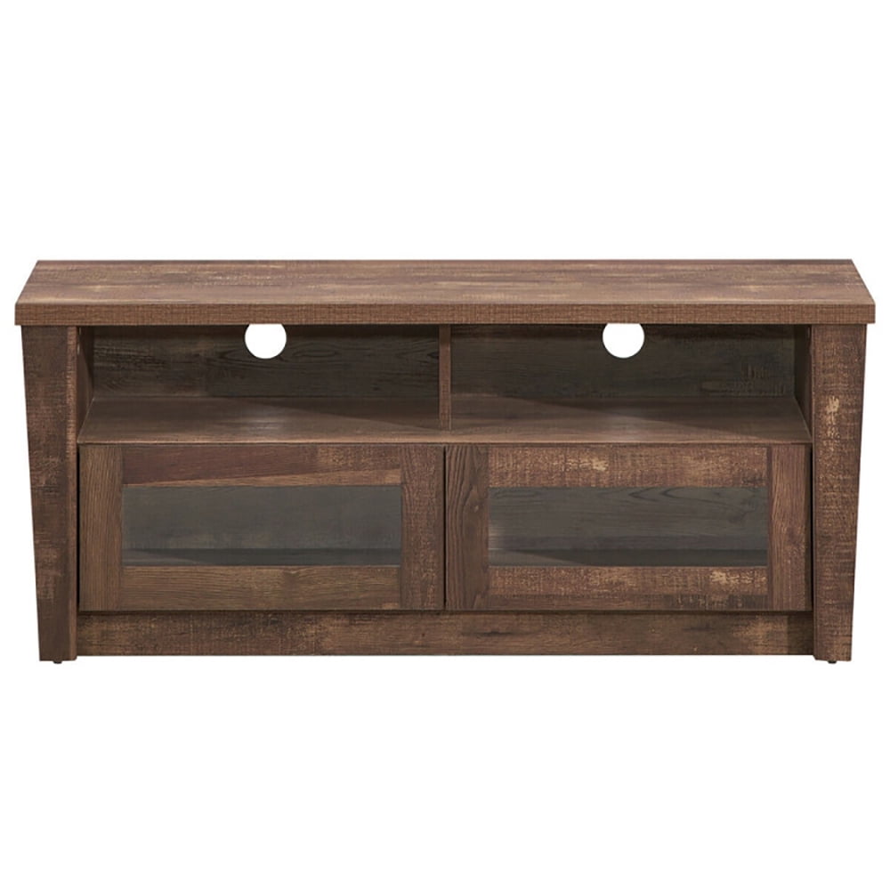 Finihen TV Stand, TV Cabinet, Wooden TV Stand with 2 Open Shelves and 2 Door Cabinets, Media Entertainment Center with Storage, for Living Room, Bedroom, Brown