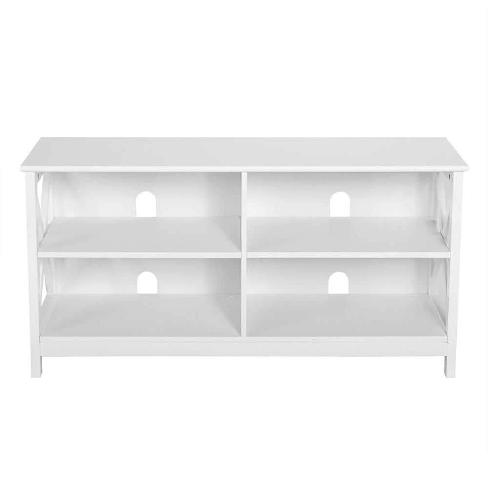 Finihen TV Stand, TV Cabinet, Wooden TV Stand Entertainment for TVs up to 55 Inch with X-Shaped Frame, Media Entertainment Center with Storage, for Living Room, Bedroom, White