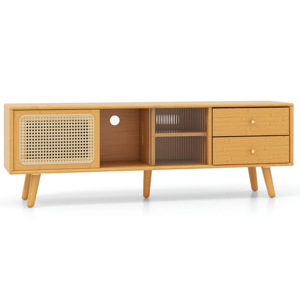 Finihen TV Stand, Entertainment Center, Bamboo TV Stand for TV up to 65 Inch, for Living Room, Natural