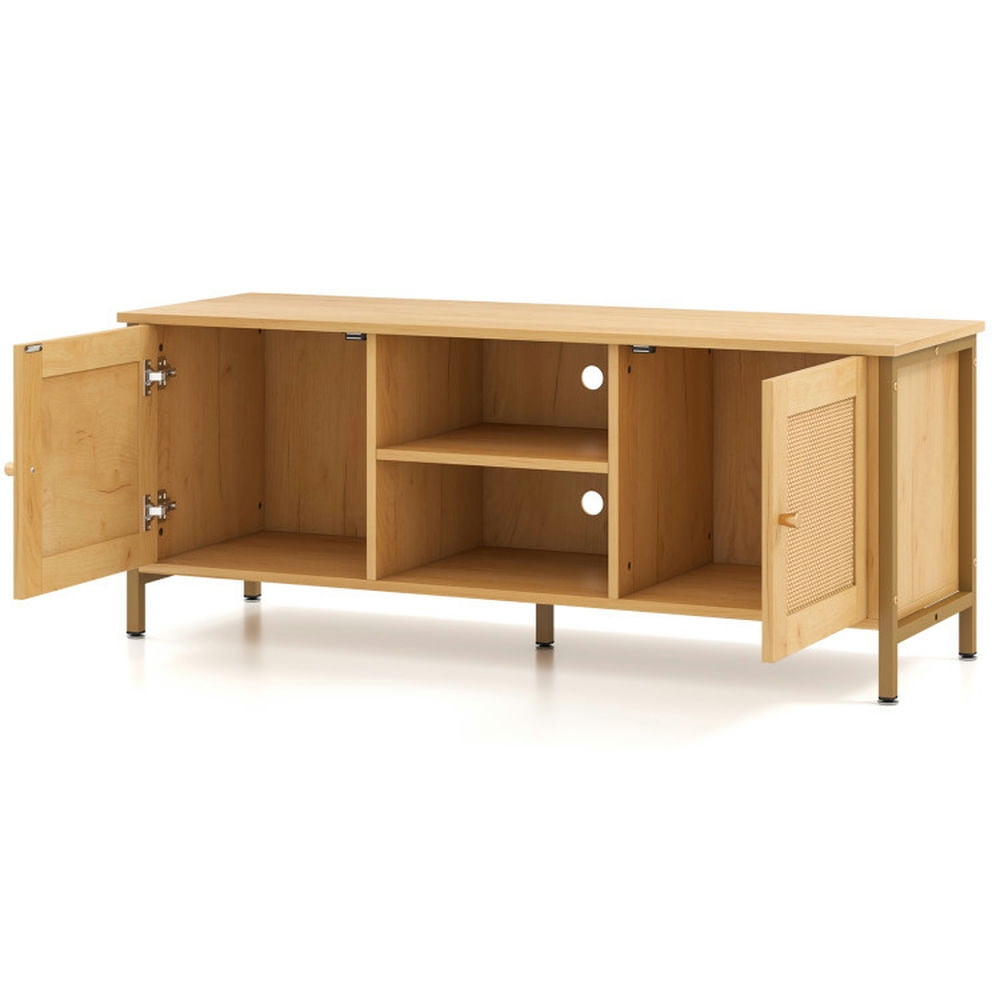 Finihen TV Stand, Entertainment Center, Boho TV Stand for TV up to 55 Inches with Faux Rattan Door, for Living Room, Natural