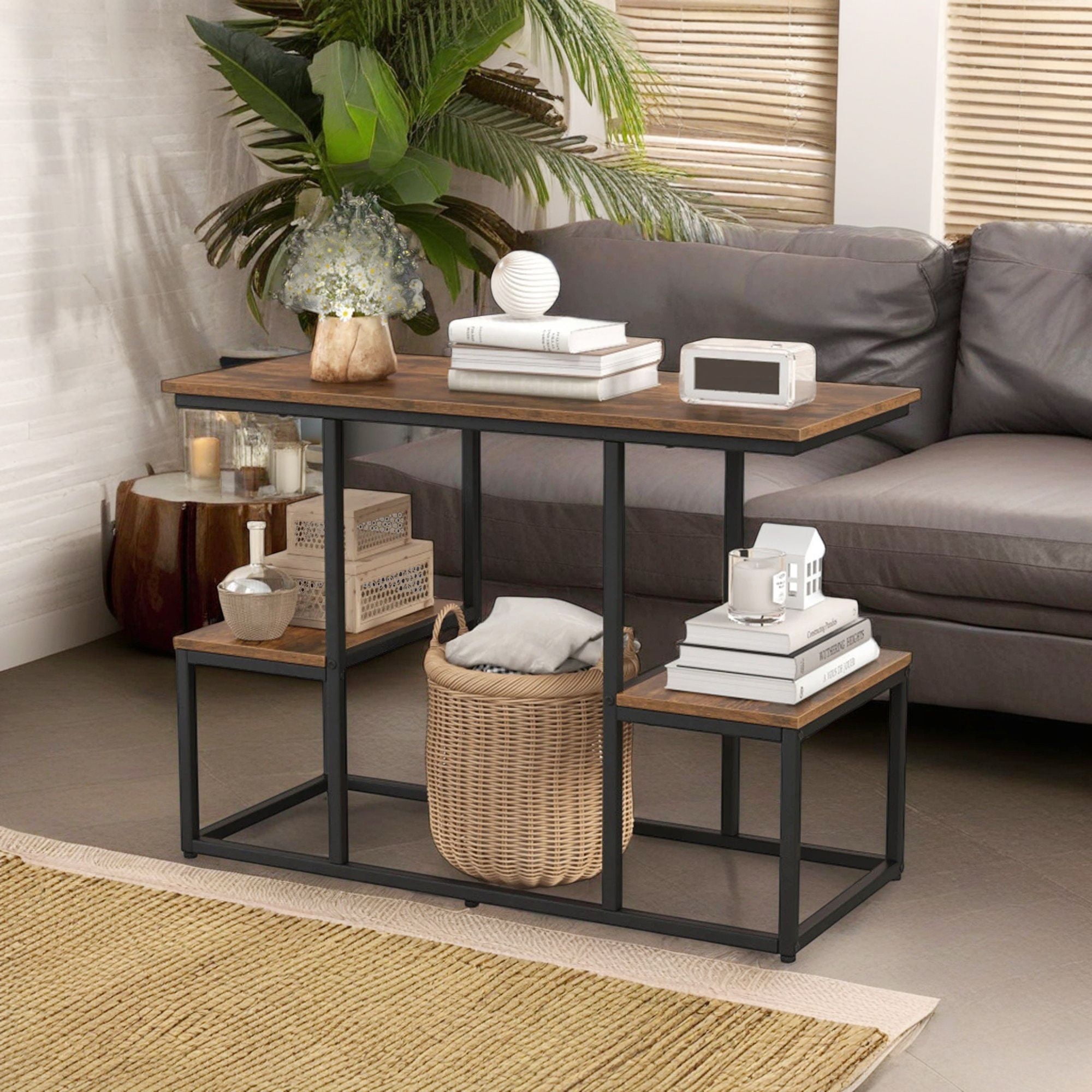 Demi Bonn TV Stand, Entertainment Center, Rustic TV Console Table for 50 Inches TVs, for Living Room, Rustic Brown