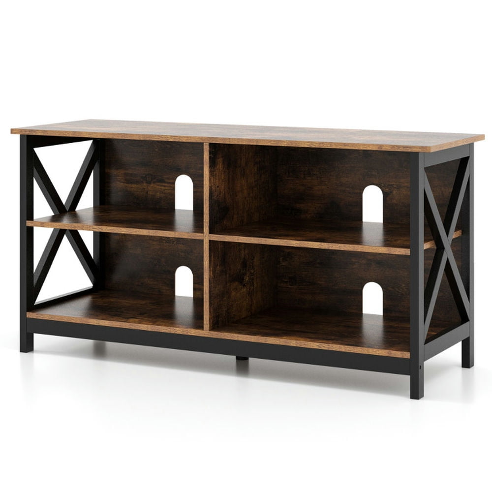 Finihen TV Stand, Entertainment Center, Wooden TV Stand Entertainment for TVs up to 55 Inch with X-Shaped Frame, for Living Room, Rustic Brown