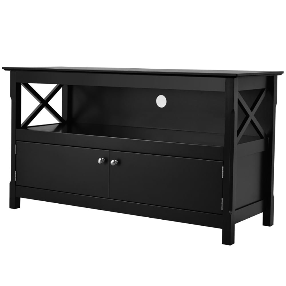 Finihen TV Stand, TV Cabinet, 44 Inch Wooden Storage Cabinet TV Stand, Media Entertainment Center with Storage, for Living Room, Bedroom, Black