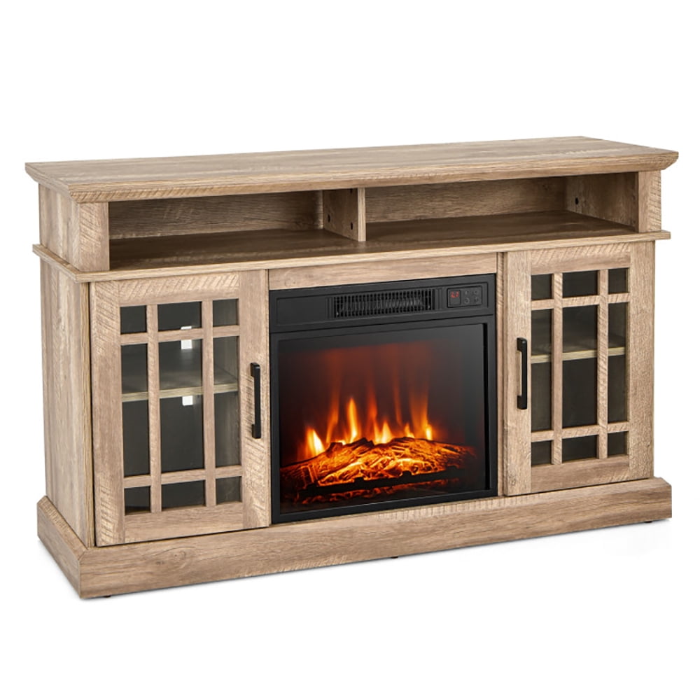 Finihen TV Stand, TV Cabinet, 48 Inch Electric Fireplace TV Stand with Cabinets for TVs Up to 55 Inch, for Living Room, Bedroom, Natural