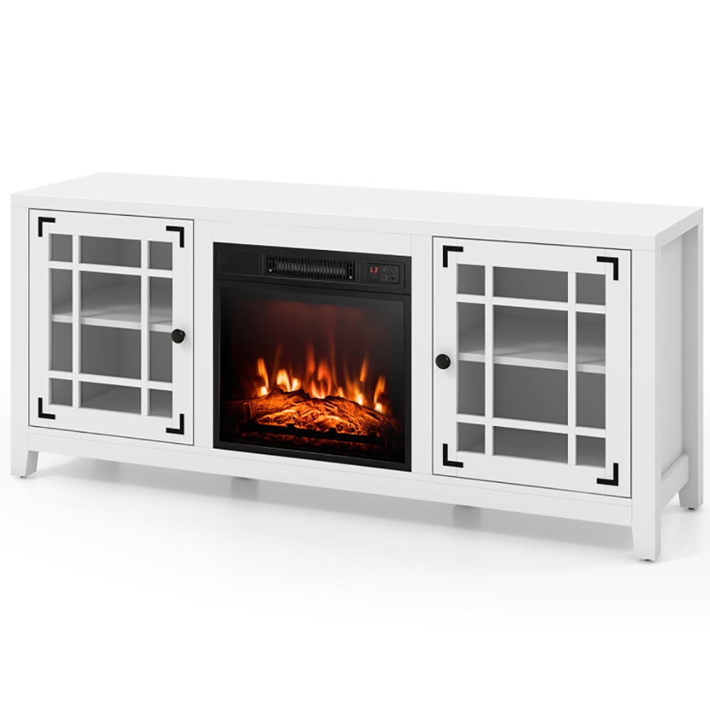 Finihen TV Stand, TV Cabinet, 58 Inch Fireplace TV Stand with Adjustable Shelves for TVs up to 65 Inch, for Living Room, Bedroom, White