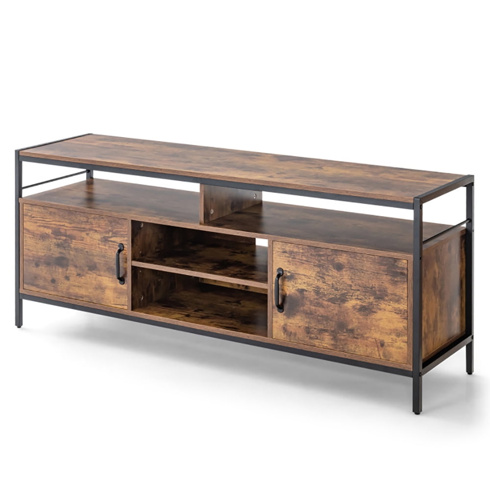 Finihen TV Stand, TV Cabinet, 58 Inch Industrial TV Stand with Cabinets and Adjustable Shelf for TVs up to 65 Inch, for Living Room, Brown