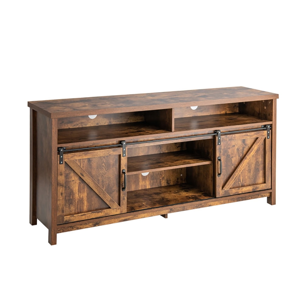 Finihen TV Stand, TV Cabinet, 59 Inch Sliding Barn Door TV Stand with Adjustable Shelves for TVs up to 65 Inch, for Living Room, Bedroom, Coffee