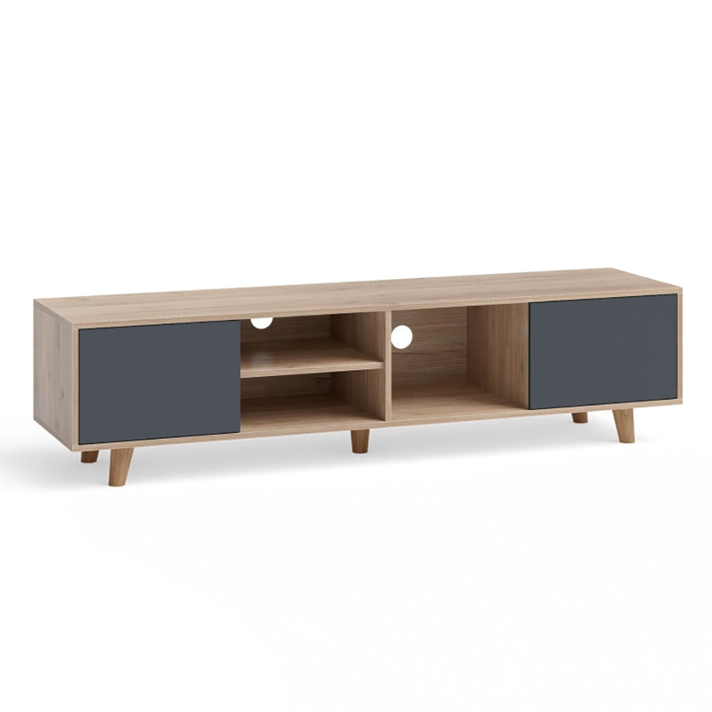 Finihen TV Stand, TV Cabinet, 63 Inch TV Stand with 2 Doors and Open Shelves, for Living Room, Bedroom, Sanremo Oak & Dark Grey