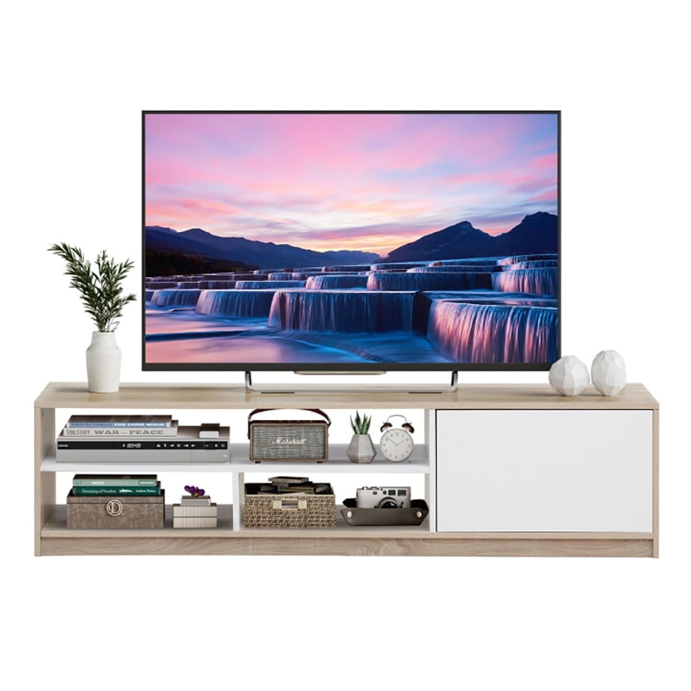 Demi Bonn TV Stand, TV Cabinet, 63 Inch TV Stand with Push-to-Open Door Cabinet for TVs up to 75 Inch, for Living Room, Bedroom, White