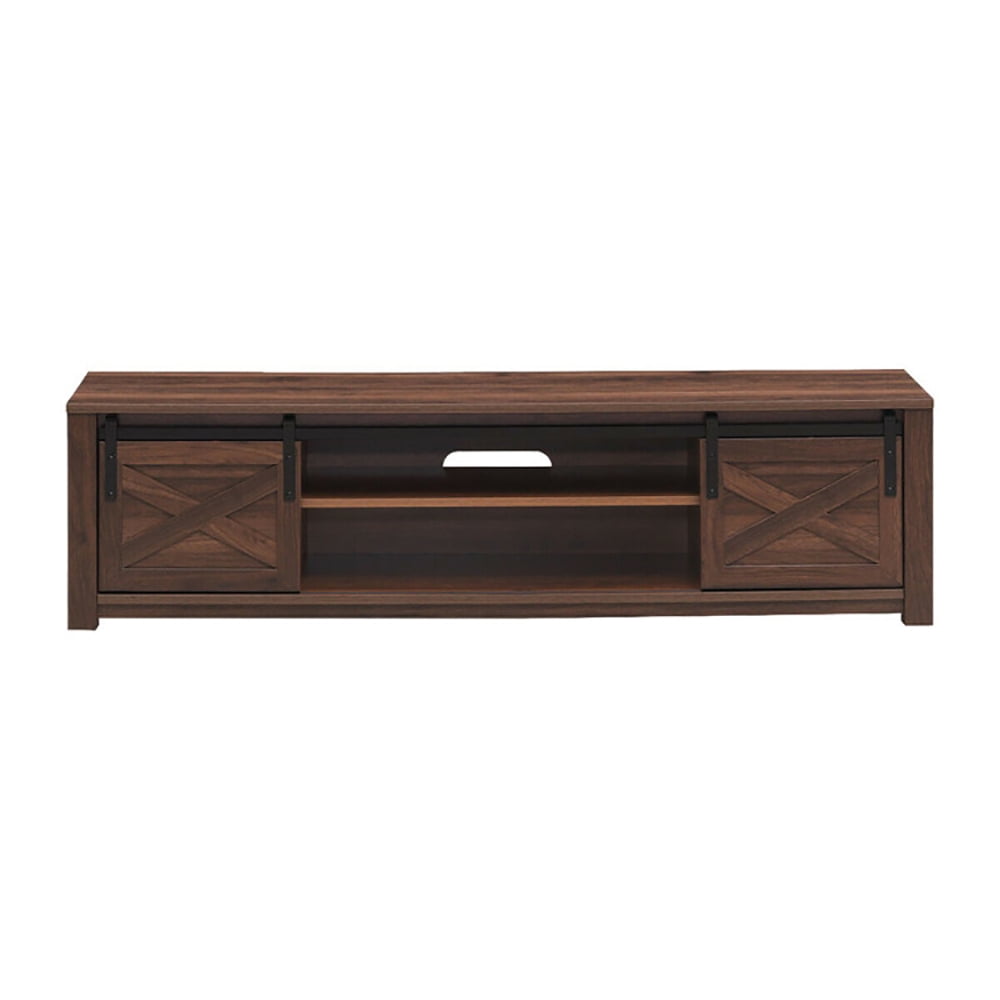 Finihen TV Stand, TV Cabinet, 65 Inch Flat Sliding Barn Door TV Stand, Media Entertainment Center with Storage, for Living Room, Bedroom, Brown