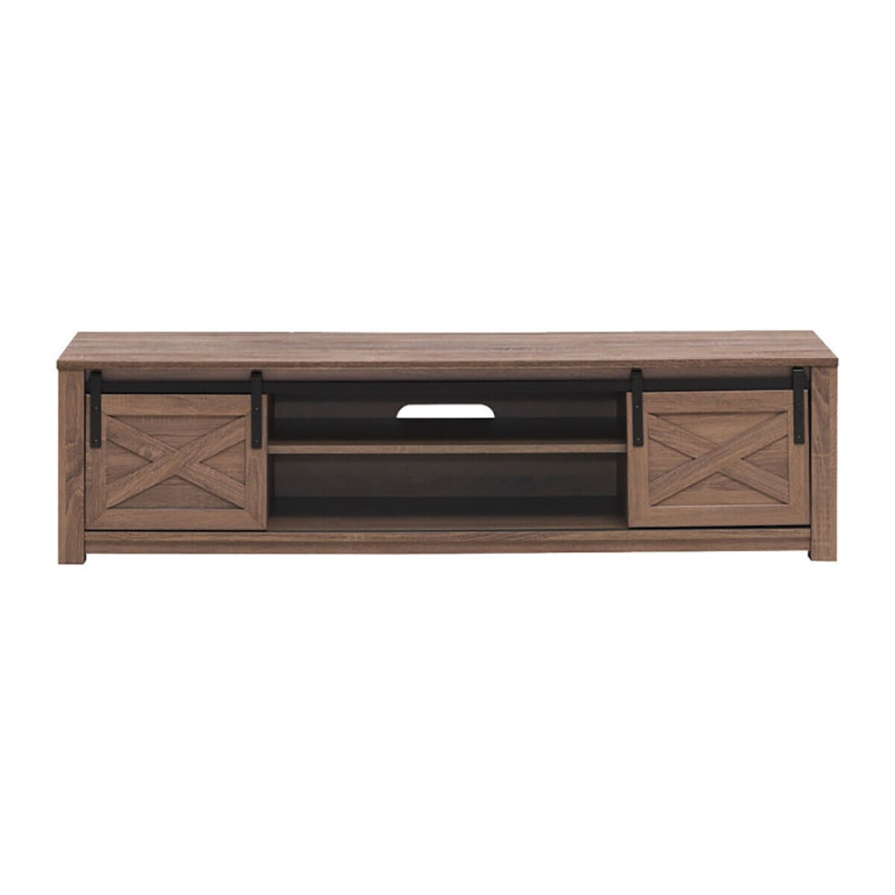 Finihen TV Stand, TV Cabinet, 65 Inch Flat Sliding Barn Door TV Stand, Media Entertainment Center with Storage, for Living Room, Bedroom, Walnut
