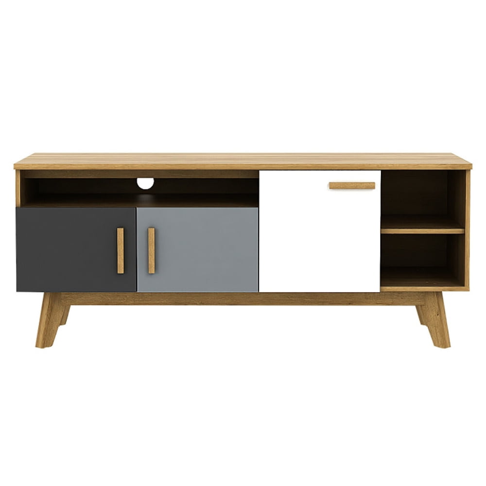 Finihen TV Stand, TV Cabinet, 65 Inch TV Stand with 3 Storage Cabinets and 3 Open Shelves, for Living Room, Bedroom, Grey & White & Black