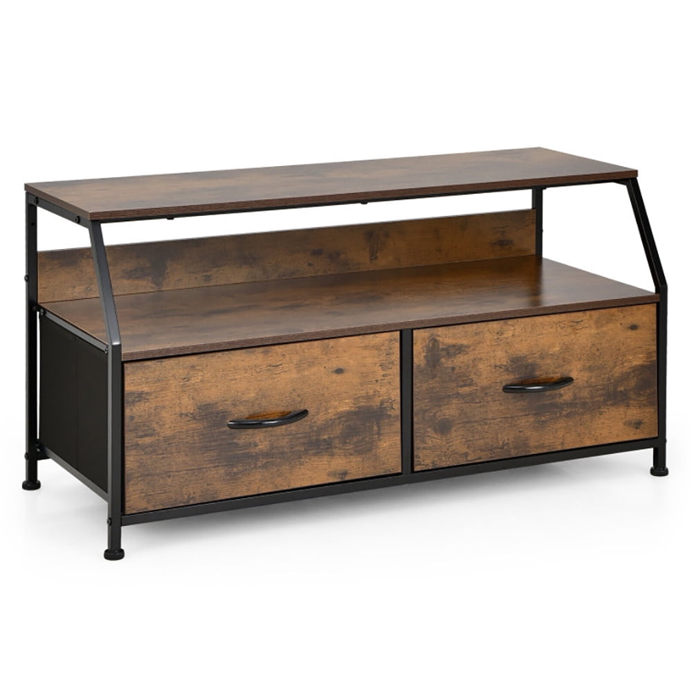 Finihen TV Stand, TV Cabinet, Dresser TV Stand with 2 Folding Fabric Drawers and Open Shelves, for Living Room, Bedroom, Rustic Brown
