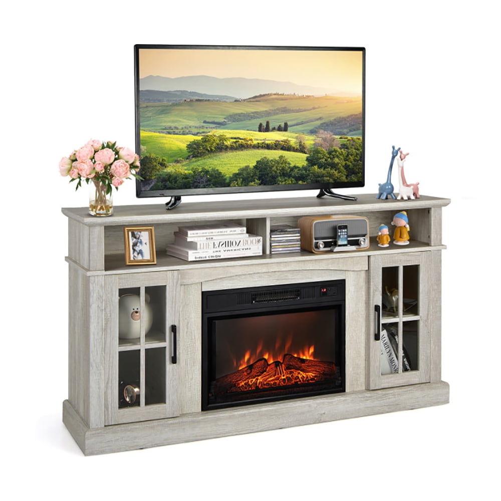 Finihen TV Stand, TV Cabinet, Fireplace TV Stand for TVs Up to 65 Inch with Side Cabinets and Remote Control, for Living Room, Bedroom, Gray