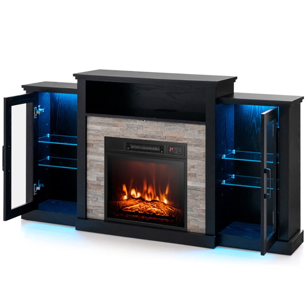 Finihen TV Stand, TV Cabinet, Fireplace TV Stand with 16-Color Led Lights for TVs up to 65 Inch, for Living Room, Bedroom, Black