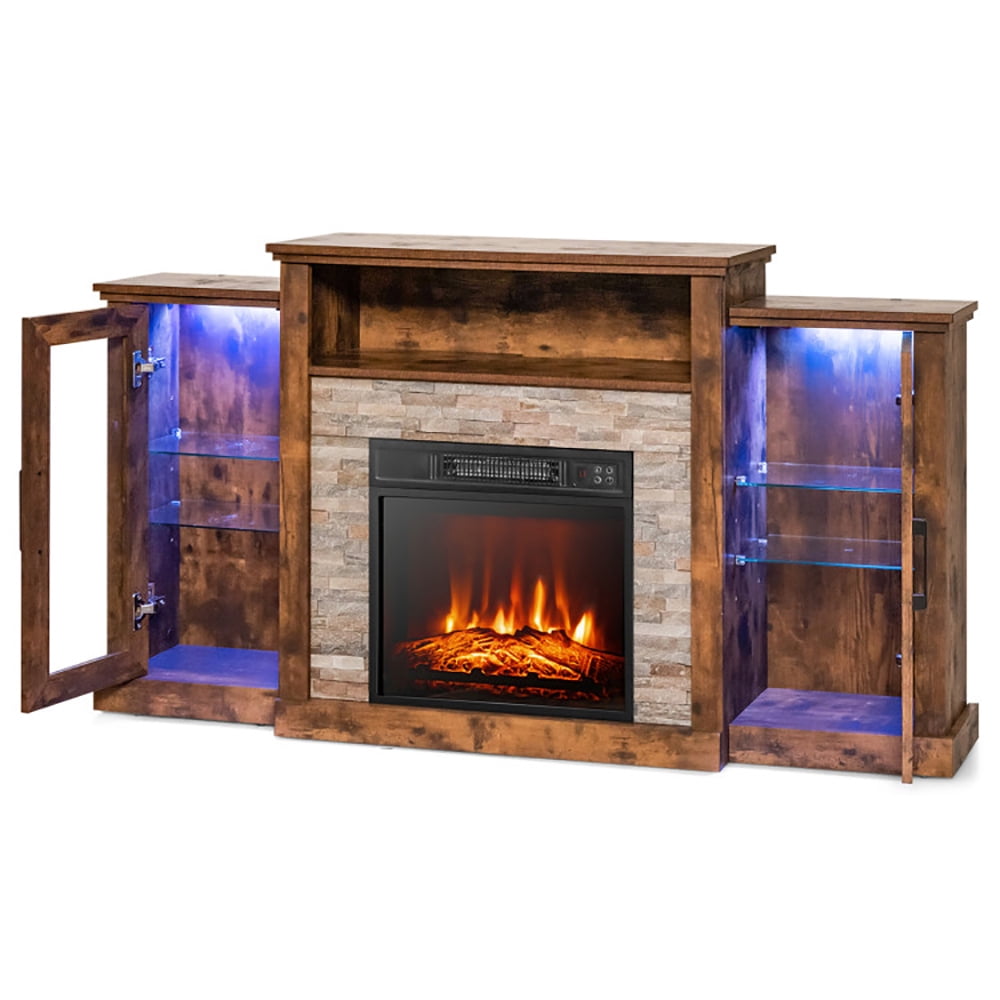 Finihen TV Stand, TV Cabinet, Fireplace TV Stand with 16-Color Led Lights for TVs up to 65 Inch, for Living Room, Bedroom, Brown