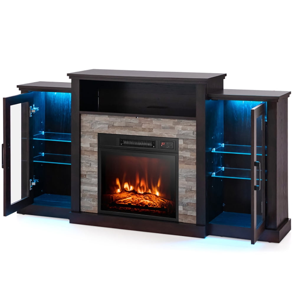 Finihen TV Stand, TV Cabinet, Fireplace TV Stand with 16-Color Led Lights for TVs up to 65 Inch, for Living Room, Bedroom, Dark Brown